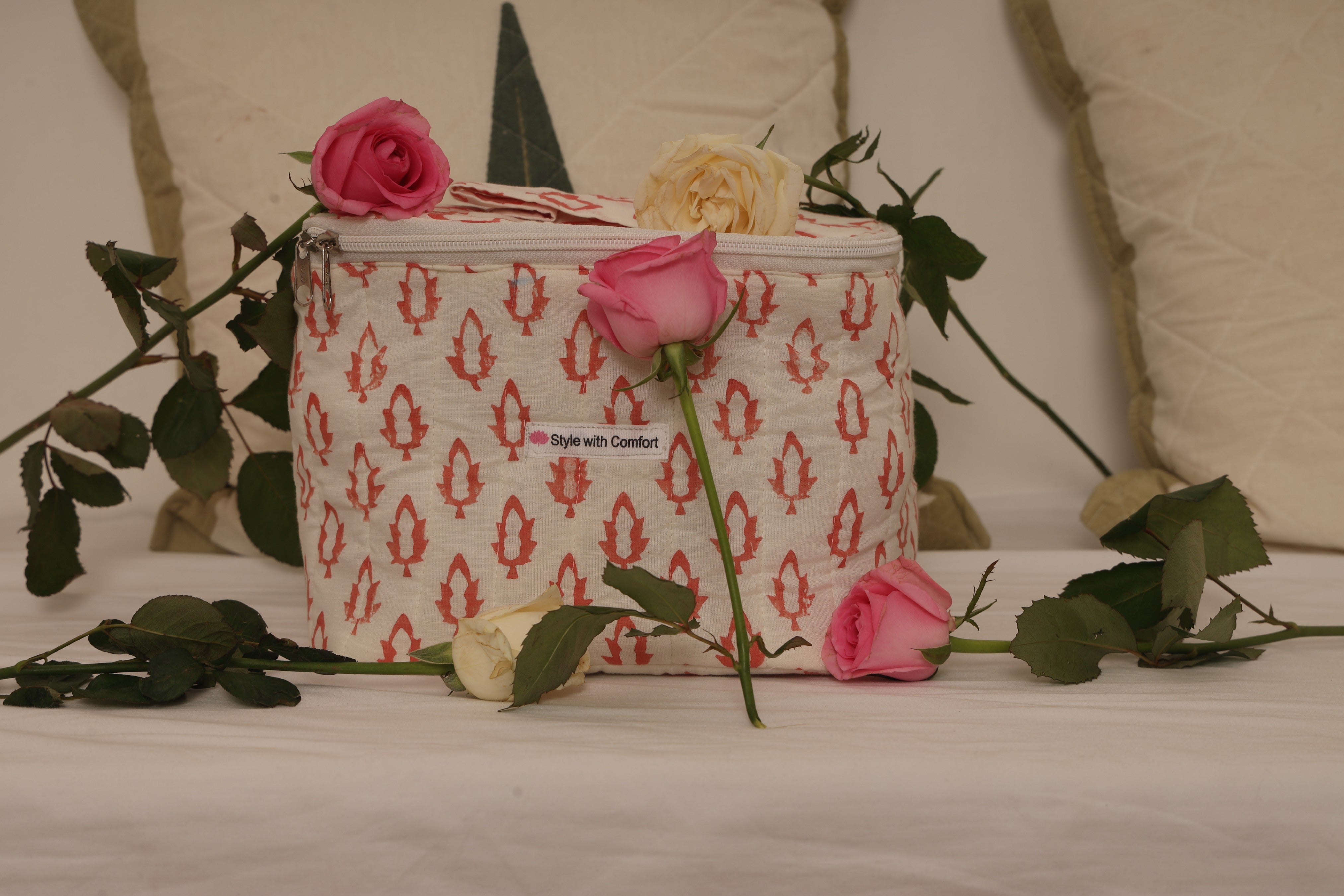 Handblock Cotton Quilted Toiletry & Travel Organizer Bag – Spacious & Stylish Storage