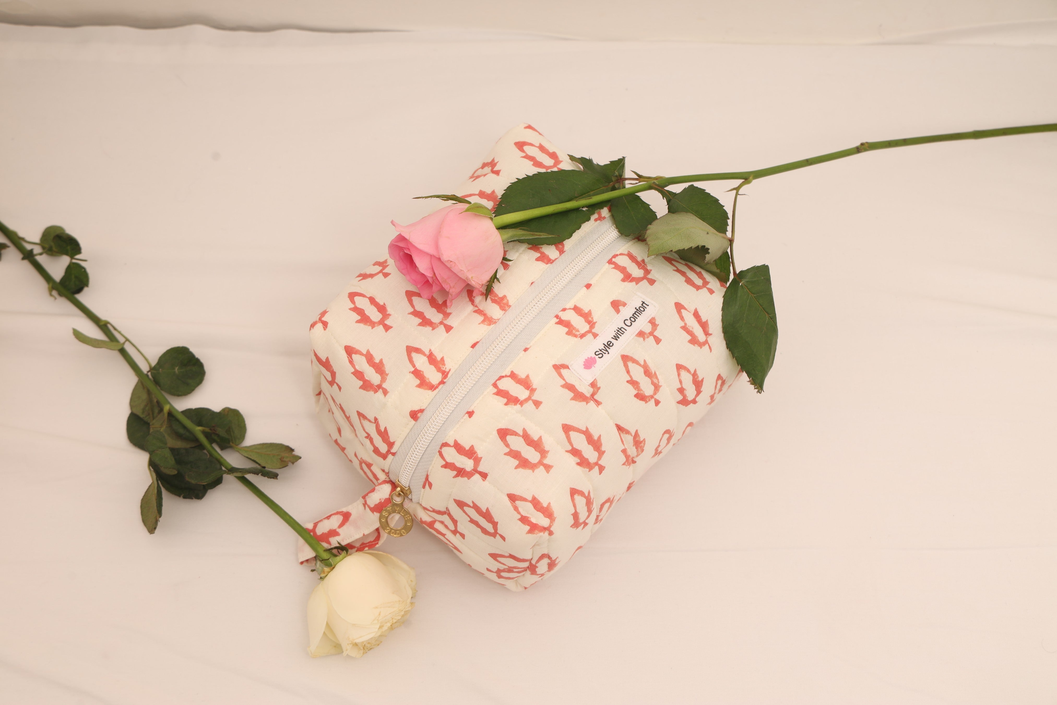 Handblock Cotton Quilted Toiletry Pouch – Travel Makeup & Cosmetic Organizer