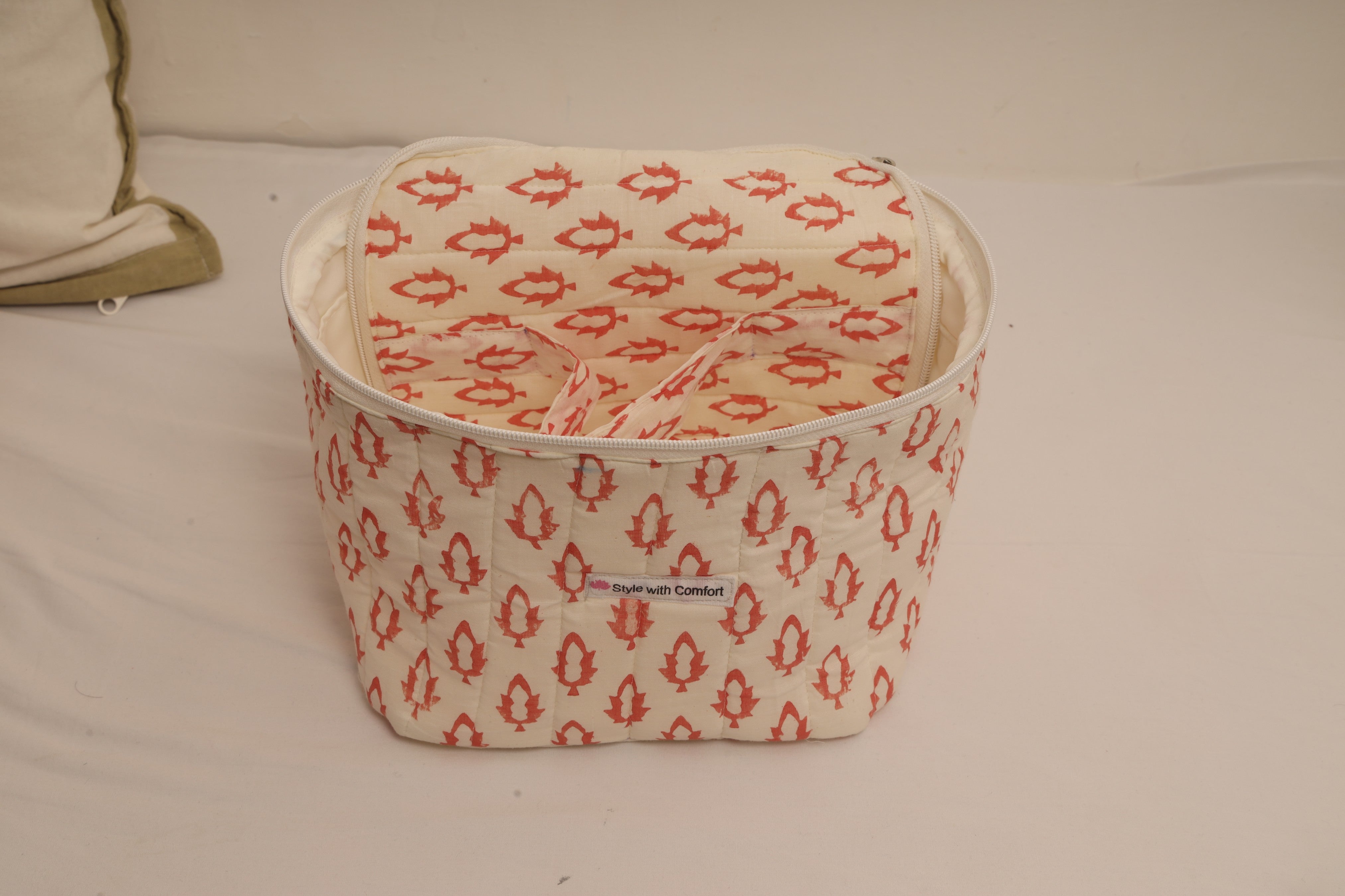 Handblock Cotton Quilted Toiletry & Travel Organizer Bag – Spacious & Stylish Storage