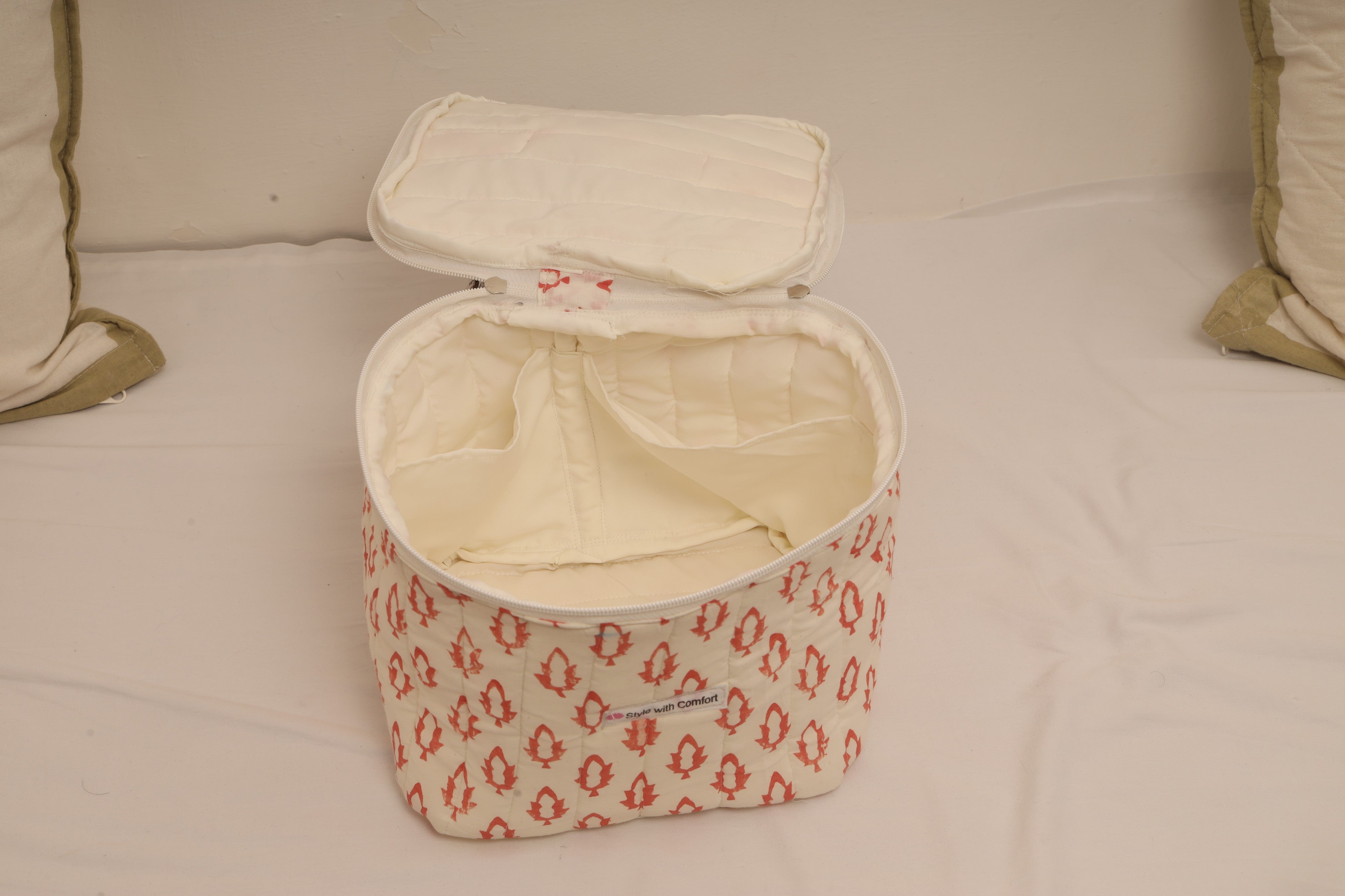 Handblock Cotton Quilted Toiletry & Travel Organizer Bag – Spacious & Stylish Storage