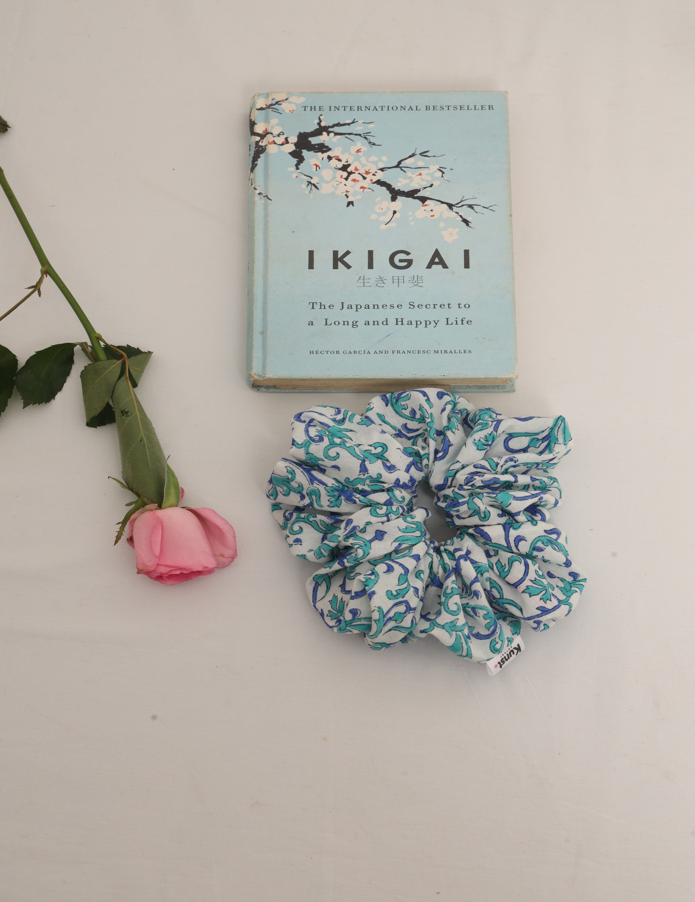 Handblock Cotton Scrunchie – Blue & Teal Floral