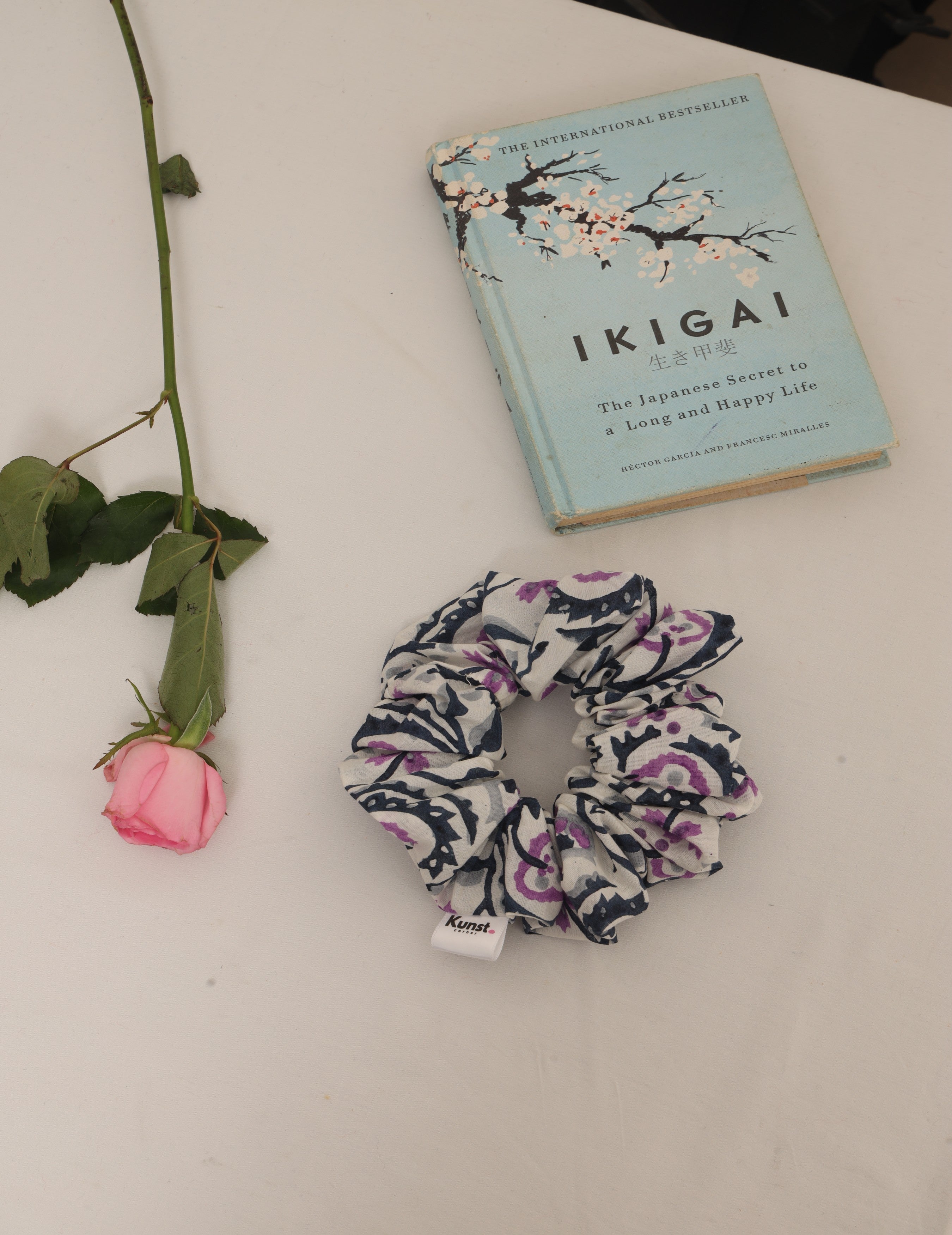 Purple Floral Cotton Scrunchie – Handblock Hair Tie