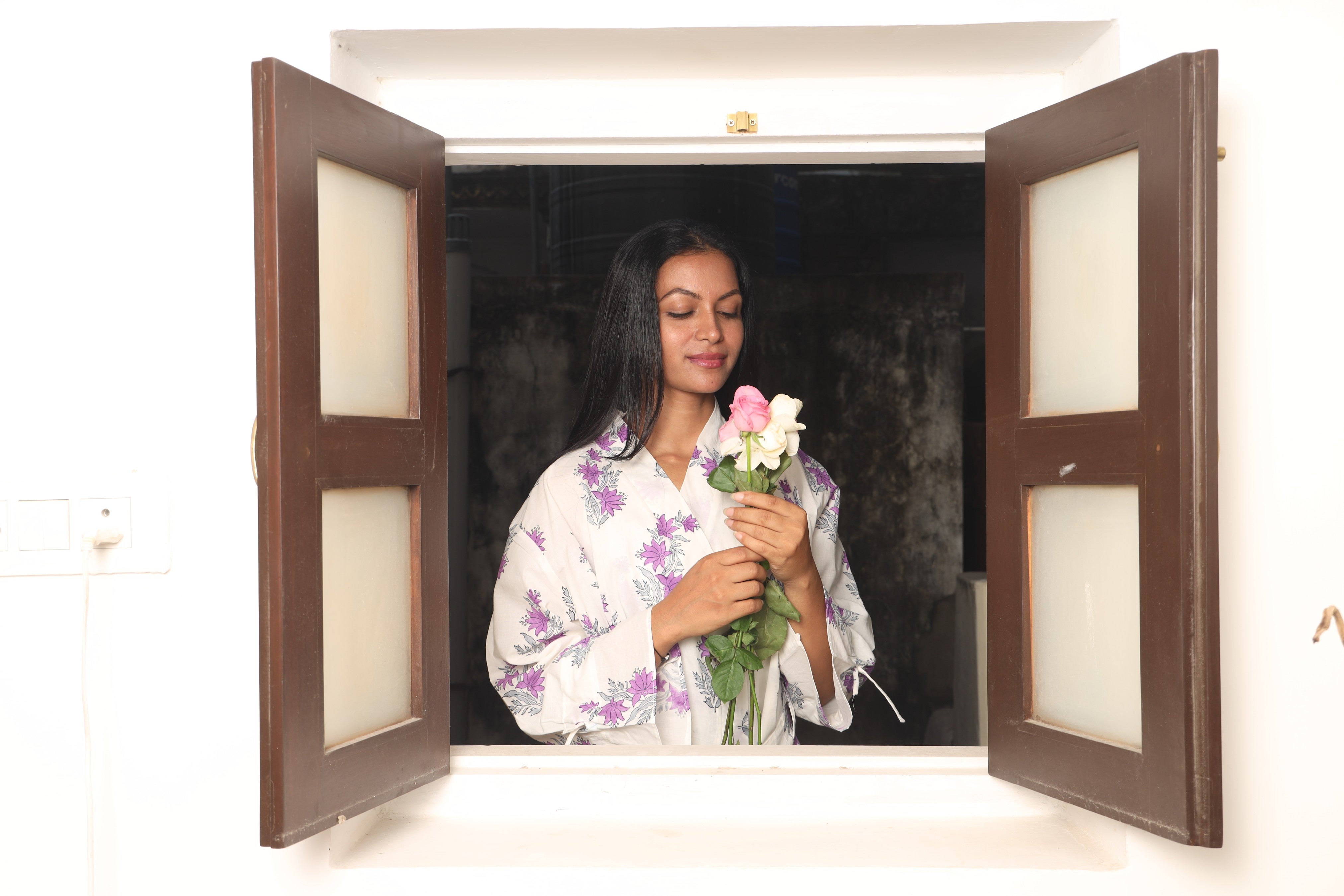 Handblock Printed Cotton Kimono Robe for Women