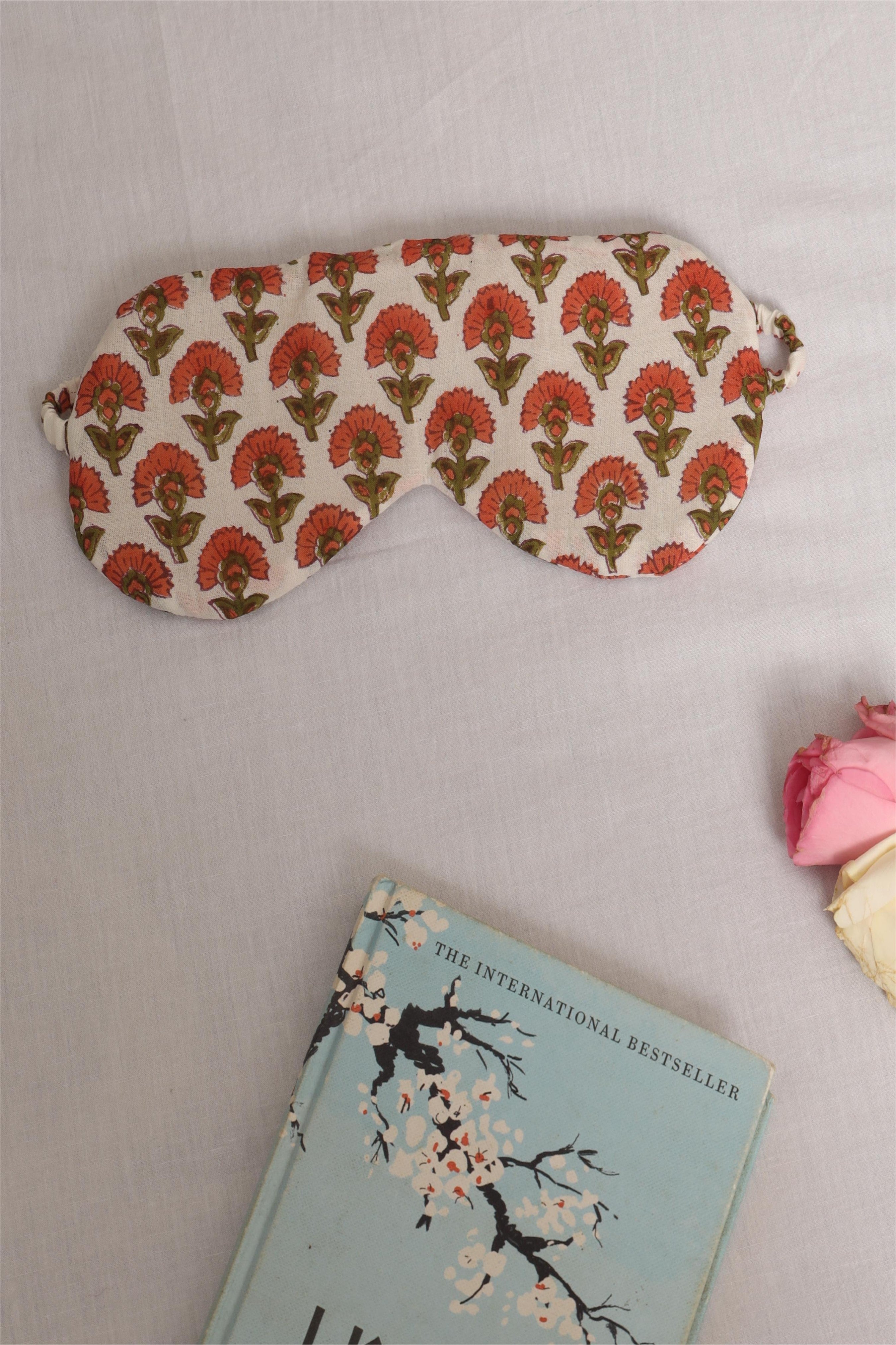 Handblock Cotton Sleep Eye Mask – Rust Floral