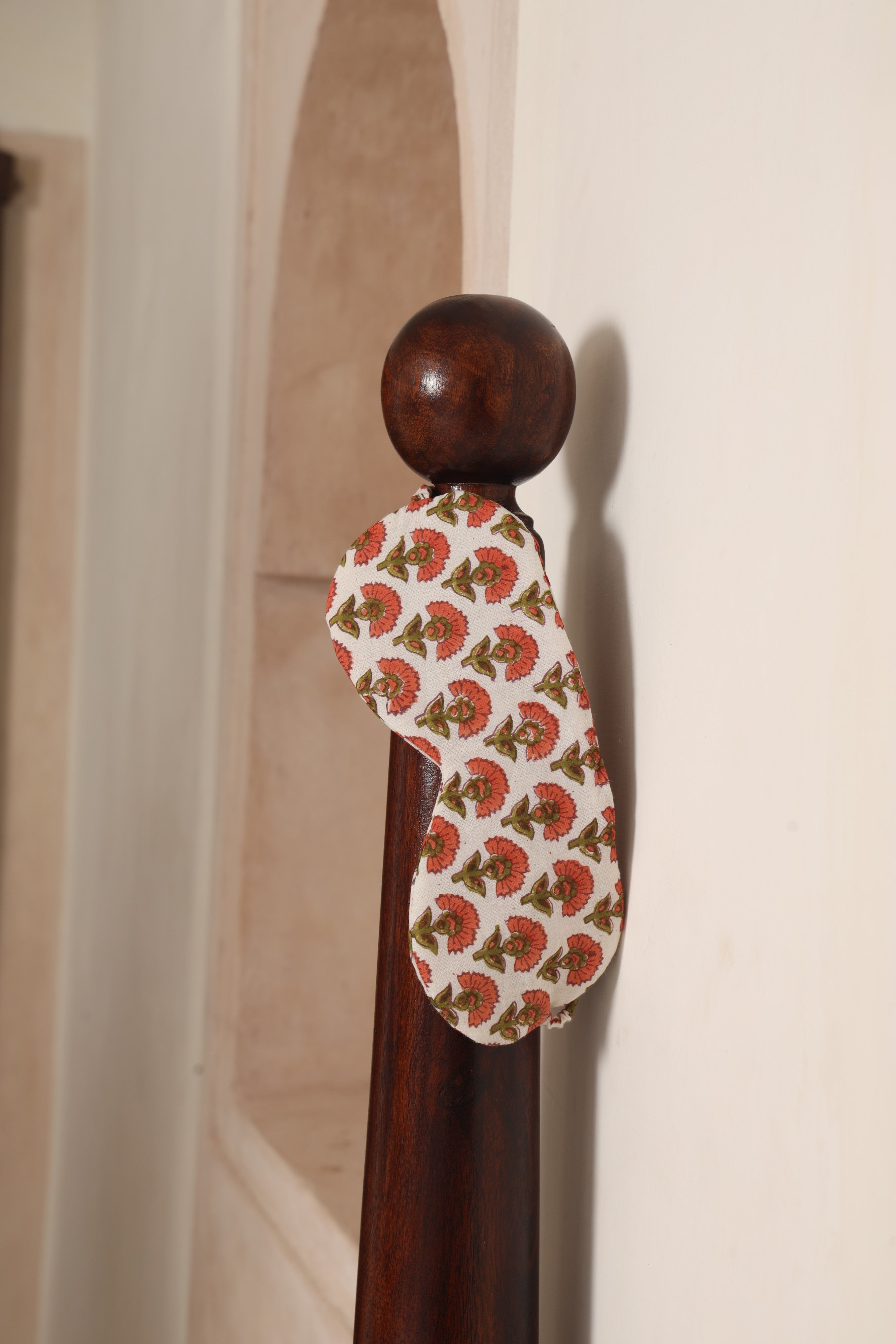 Handblock Cotton Sleep Eye Mask – Rust Floral