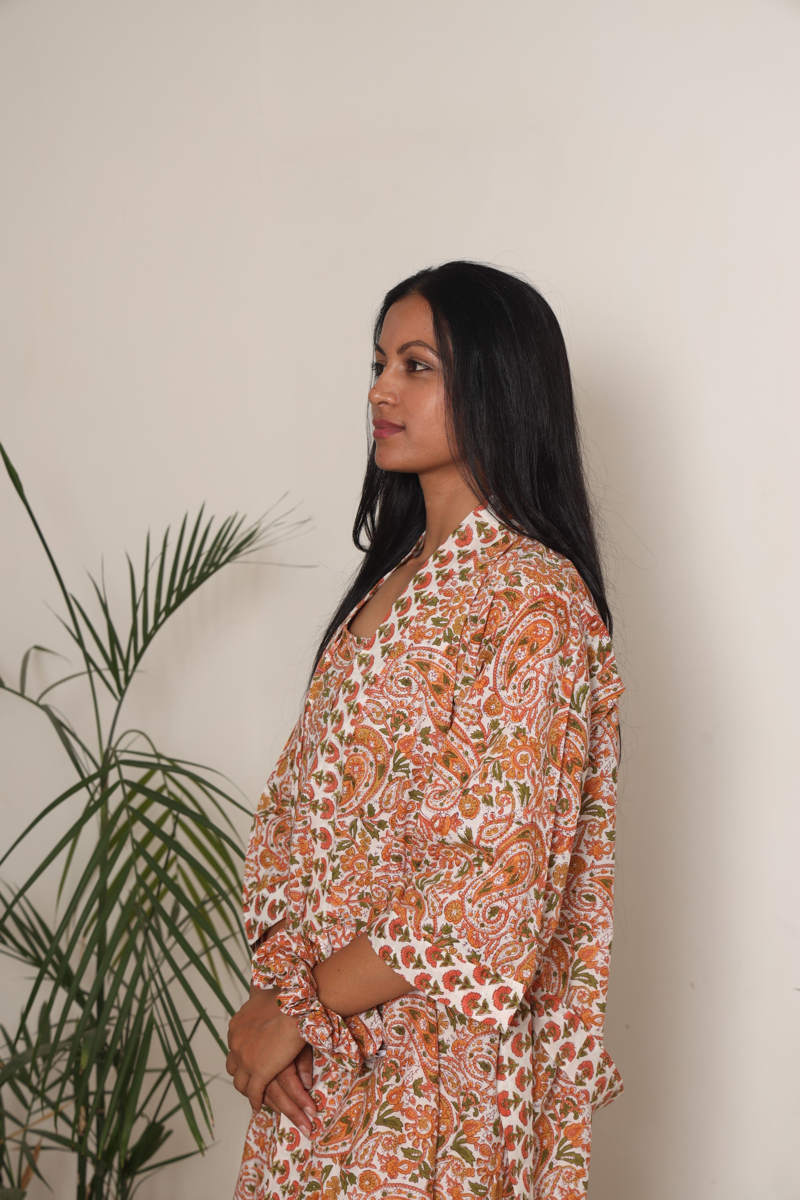 Handblock Printed Cotton Robe for Women