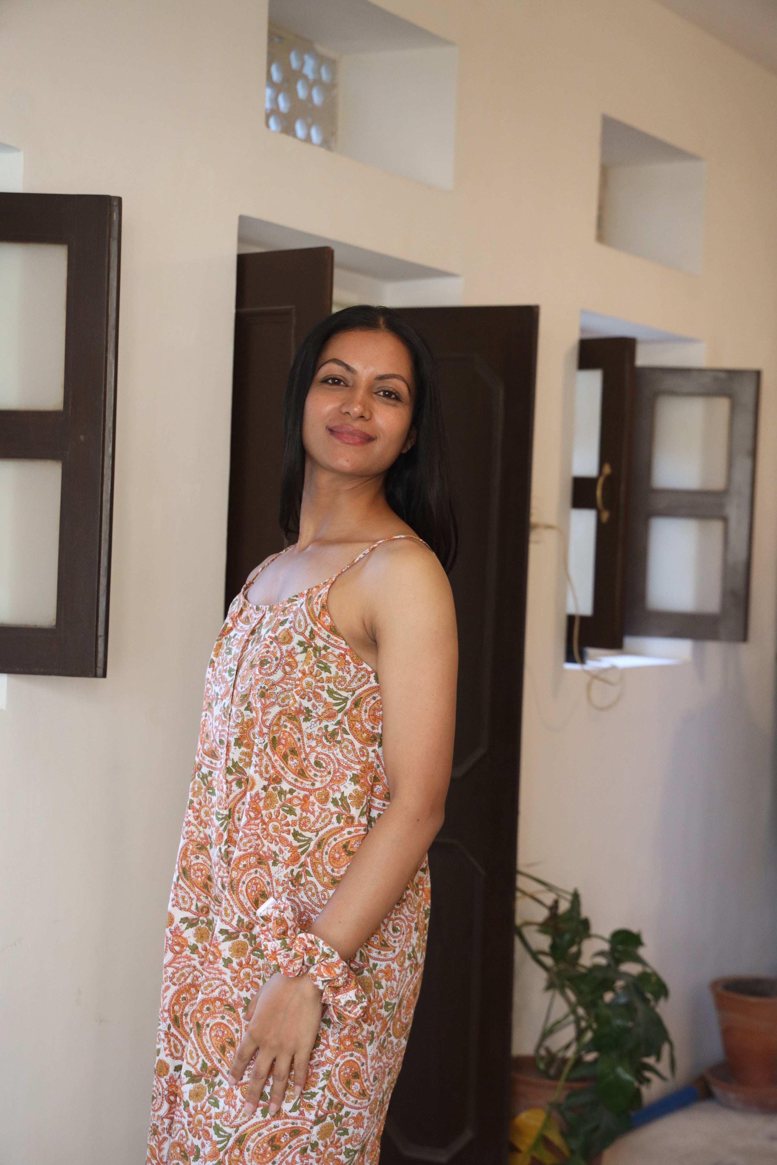 Rust Paisley Cotton Camisole Nightdress for Woment Nightwear & sleepwear