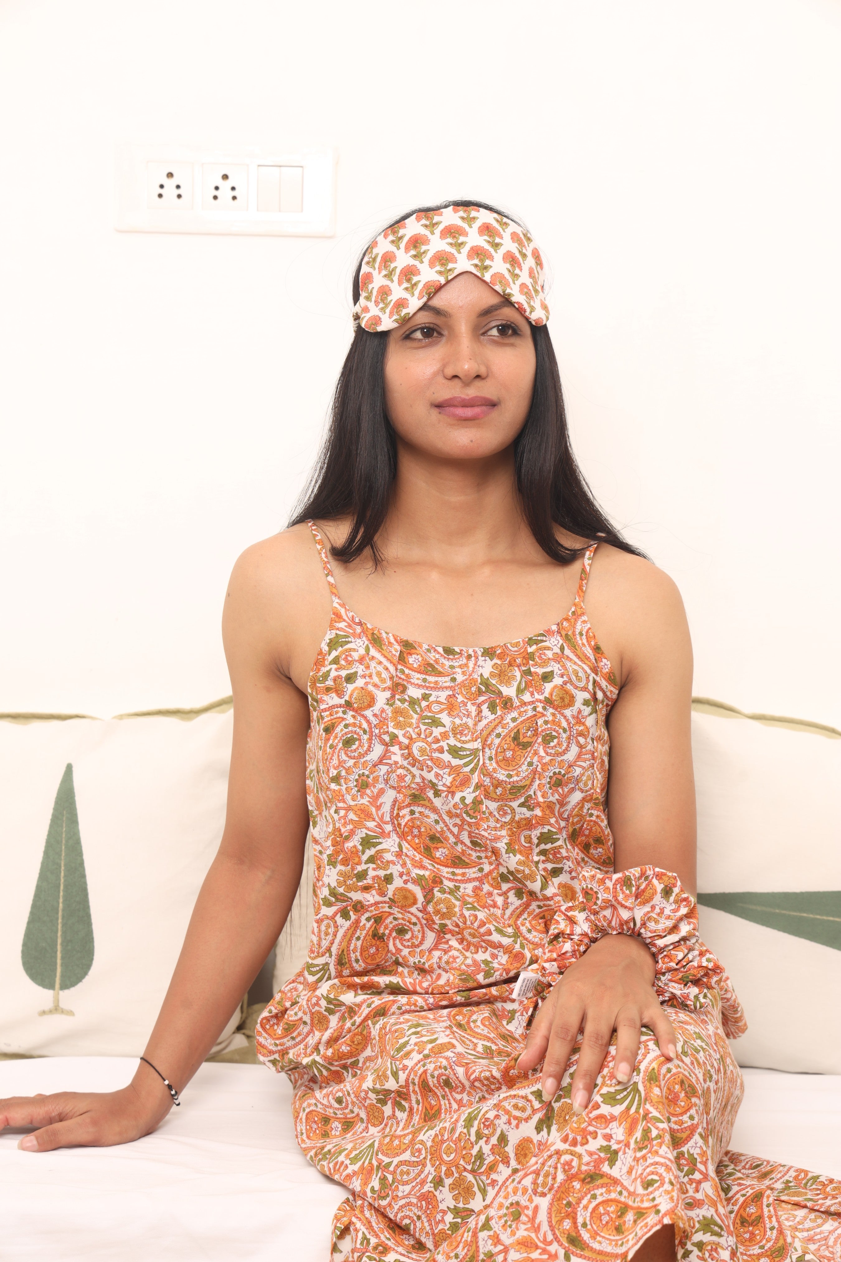 Rust Paisley Cotton Camisole Nightdress for Woment Nightwear & sleepwear